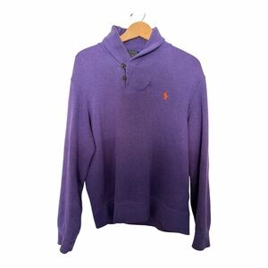 Polo Ralph Lauren Sweatshirt Mens Size M/ Women’s L Purple Shawl Collar Button
